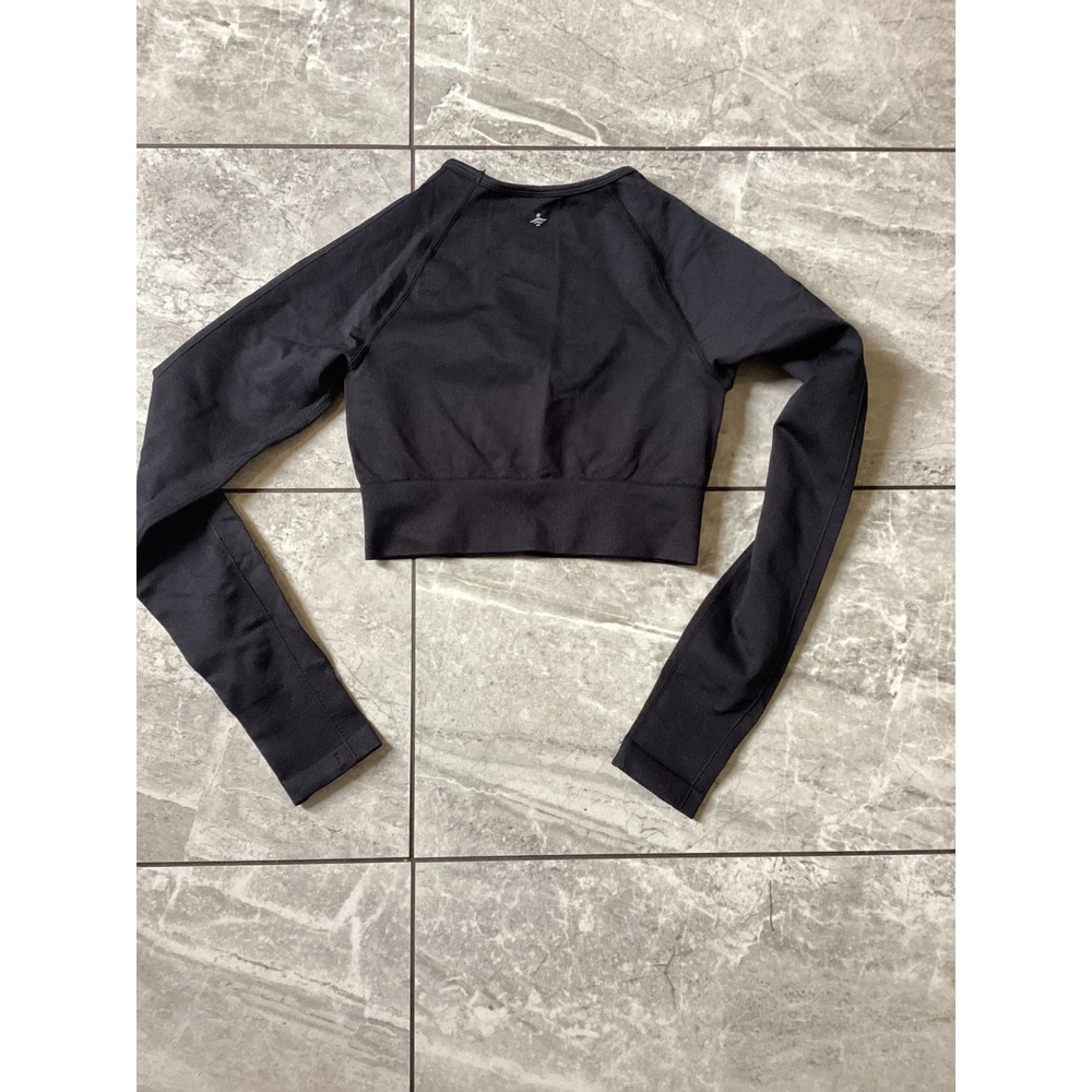 Halara NWOT Womens Black Seamless Long Sleeve Ribbed Crop Top Activewear Size XS